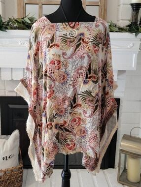 Chico's Boho Floral Paisley Poncho With Arm Holes - Multi Color Size S/M